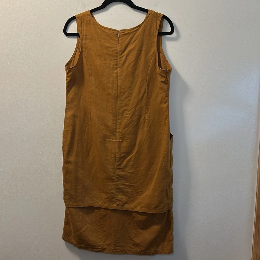 Field Women’s Mustard Sleeveless Tiered 100% Linen Pocket Dress Sz L